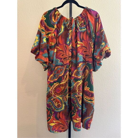 Size 1X Easel Los Angeles Paisley Bubble Sleeve Dress in Multicolor - Picture 6 of 11